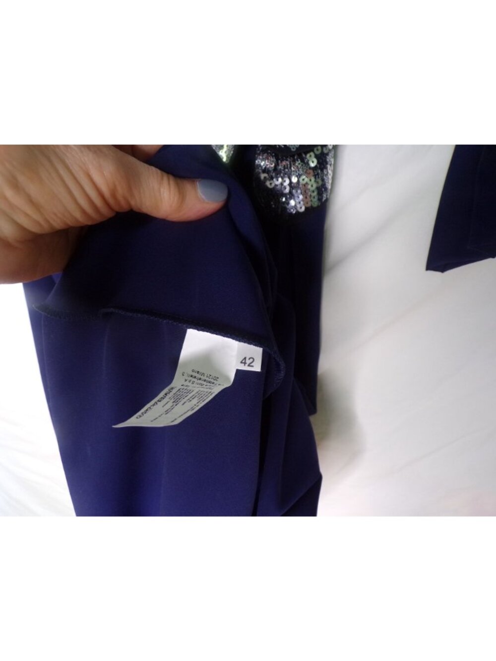 🆕CHIARA BONI Onori Sequin Applique Midi Dress 6 Navy Blue - Picture 12 of 13